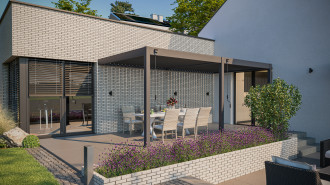 N&aacute;stěnn&aacute; pergola ELEGANCE WALL 3x6 Anthracite - Gutroof ve dne