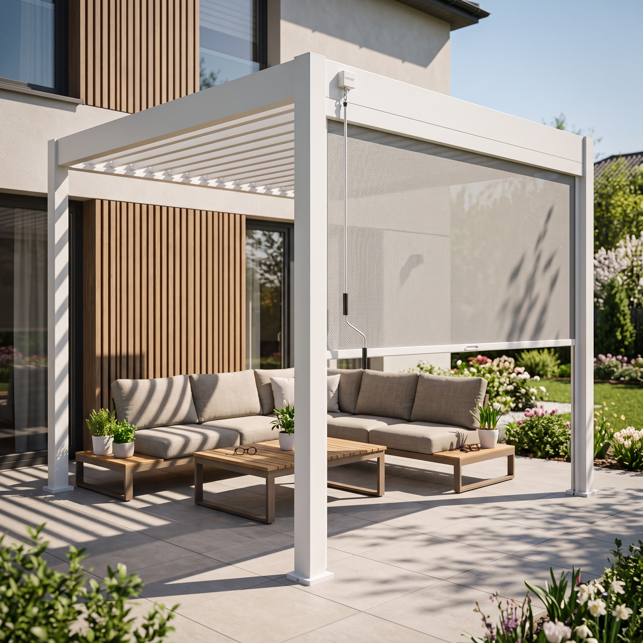 Roleta opuszczana do pergoli ELEGANCE/DELUXE/FUSION 3 m White - Gutroof  — aranżacja