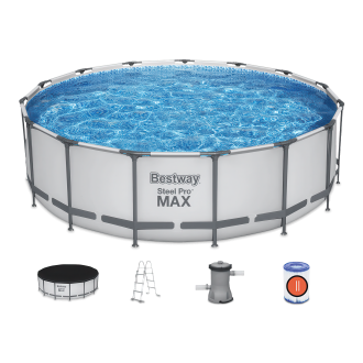 okrągły basen stelażowy w zestawie z pokrywą z pompką z drabiną i filtrem