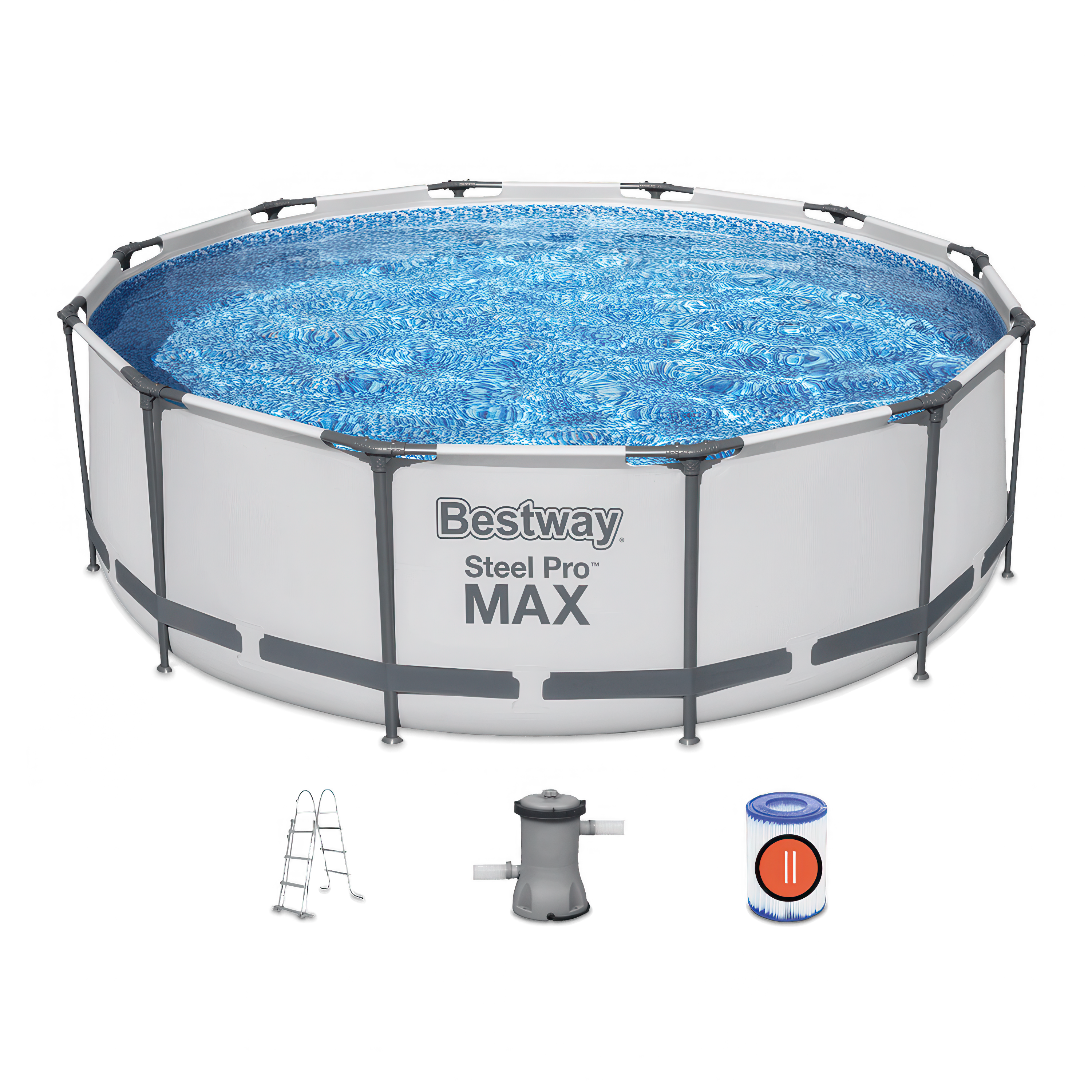basen okrągły ze stelażem w zestawie z pompą, drabiną i filtrem