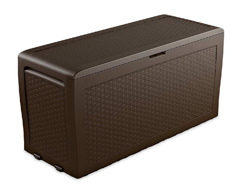 Brązowa skrzynia na balkon z polipropylenu o wzorze rattanu SAMOA RATTAN BOX