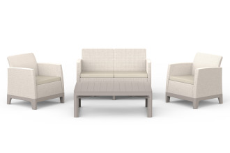 Zestaw mebli ogrodowych Keter SCANDI MAX2/LYON w kolorze Pebble Grey-Soft Beige z sofą, dwoma fotelami i stołem