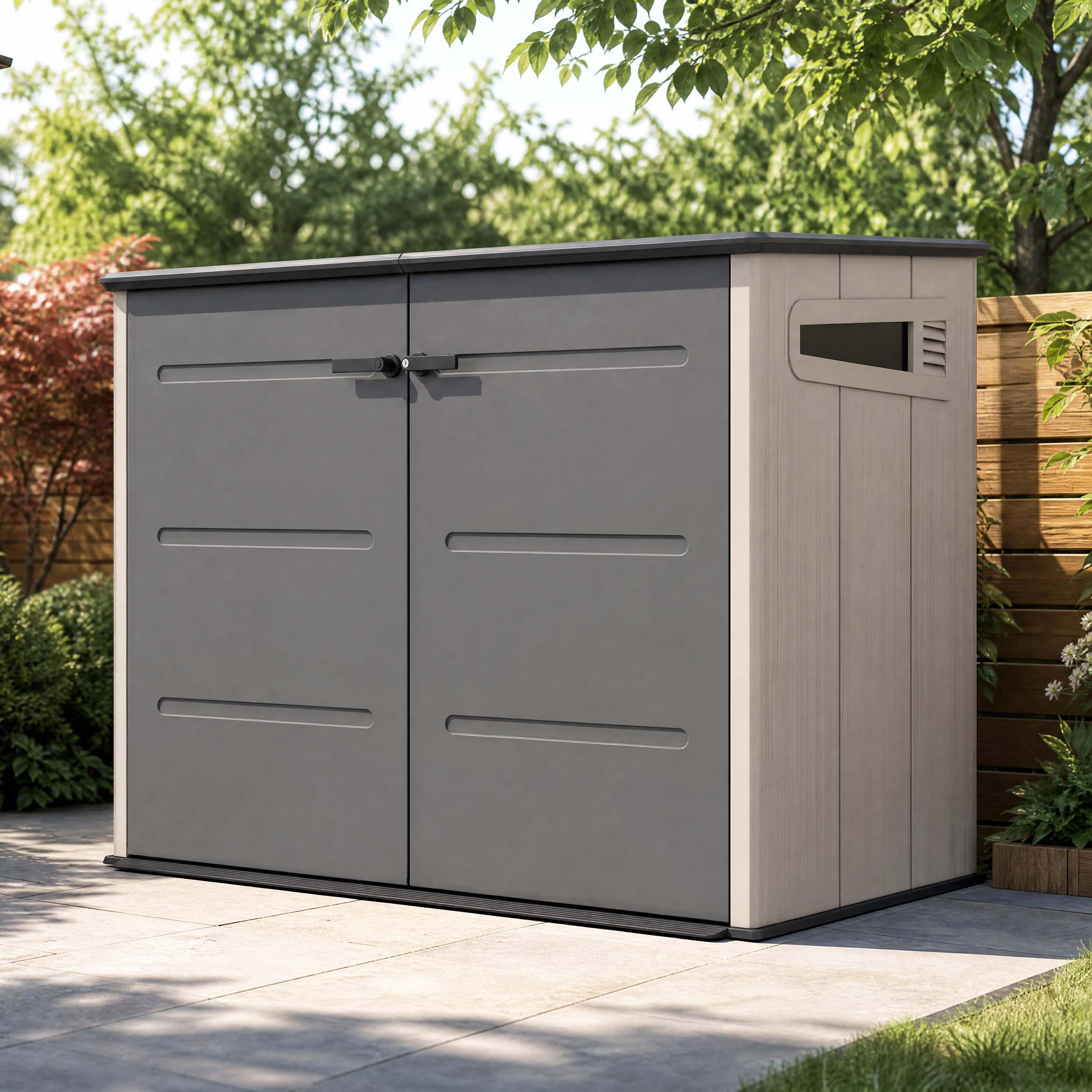 Schowek ogrodowy TAHOMA 194x114 cm Cold Grey - HARDMAISTER w aranżacji ogrodowej
