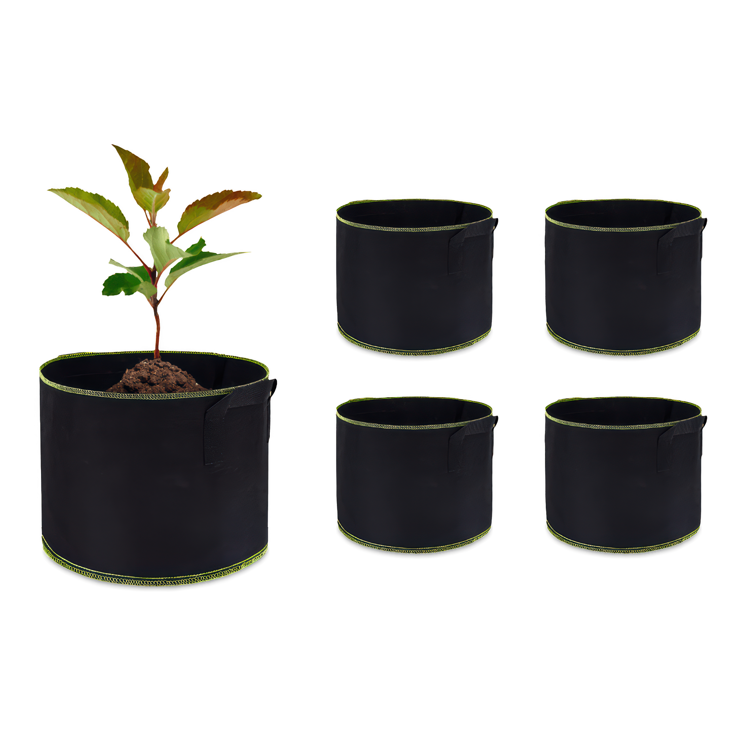 zestaw pięciu doniczek materiałowych w kolorze czarnym
