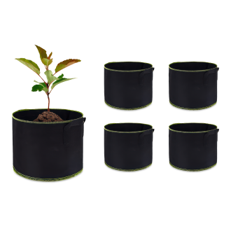 zestaw pięciu doniczek materiałowych w kolorze czarnym