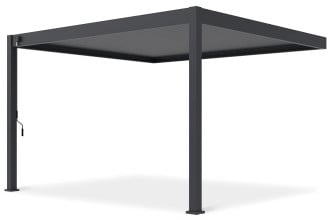 Widok boczny z drugiej strony pergoli Deluxe Wall 3.6x4 z mechanizmem korbowym, na białym tle.