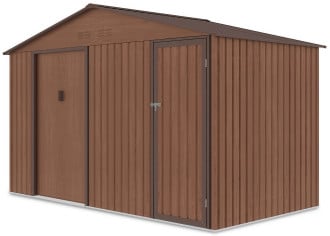 Widok z boku na narzędziownię FALCON Walnut z dwuspadowym dachem