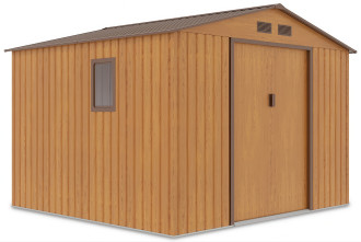 Widok na bok domku narzędziowego Hudson 277x255cm Oak Brown, z oknem
