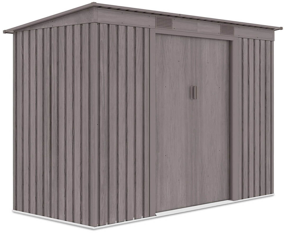 Widok z boku metalowego domku narzędziowego OREGON o wymiarach 261x121cm