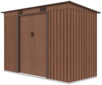 Widok z boku metalowego domku narzędziowego OREGON o wymiarach 261x121cm