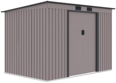 Widok z boku metalowego domku narzędziowego OREGON o wymiarach 261x181cm