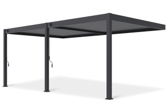 Widok boczny pergoli tarasowej DELUXE WALL 3.6x6 w kolorze antracytowym na białym tle.
