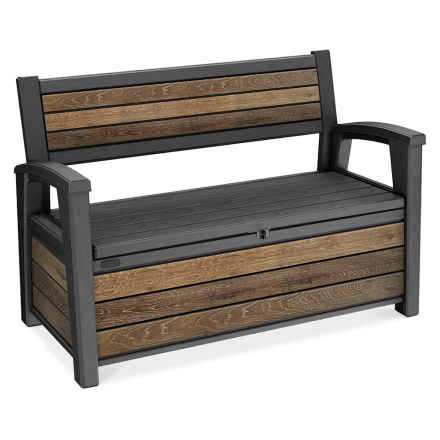 Funkcjonalna skrzynia ogrodowa pełniąca funkcję ławki ogrodowej dla 2 osób