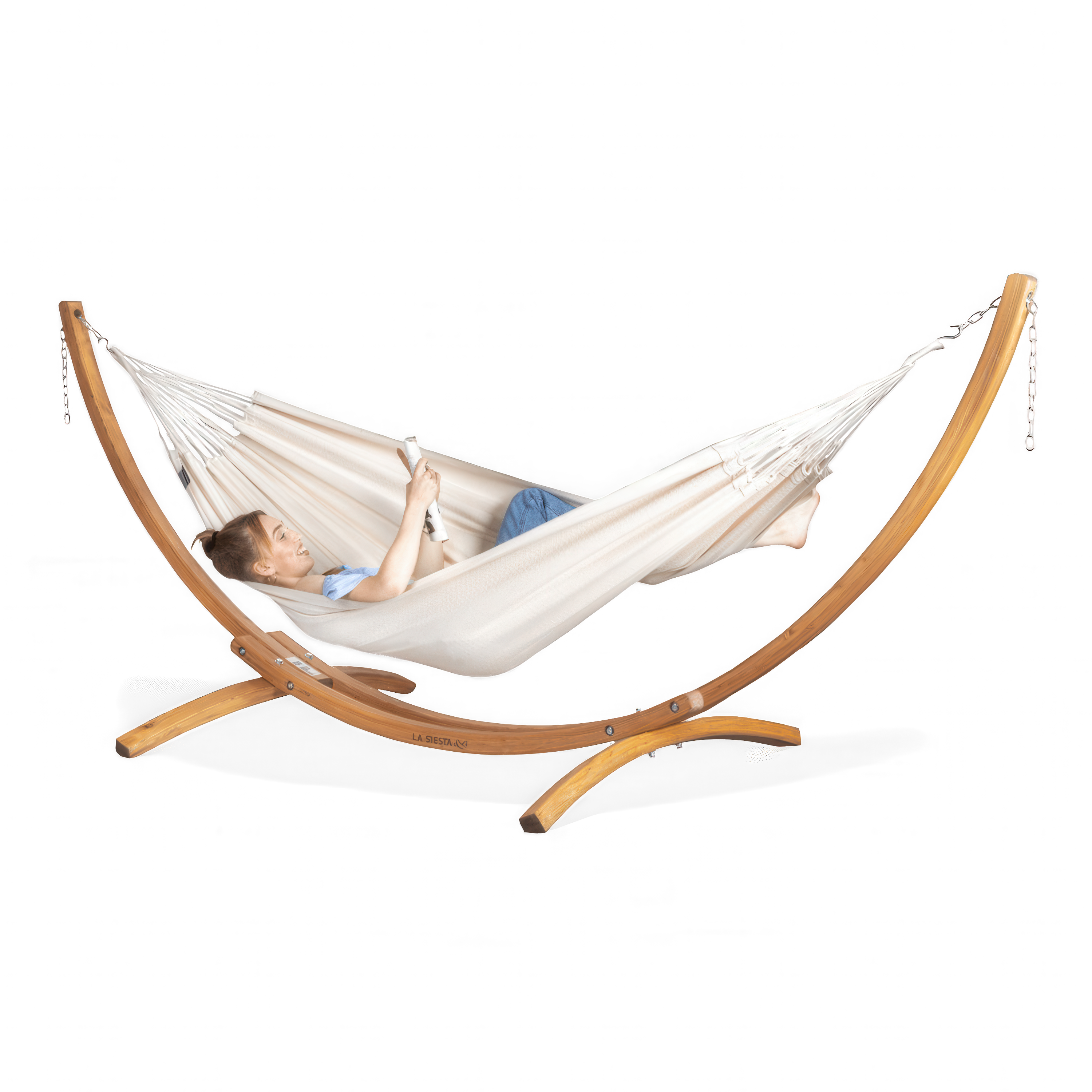 stojak do hamaka dwuosobowego w kolorze jasnego drewna