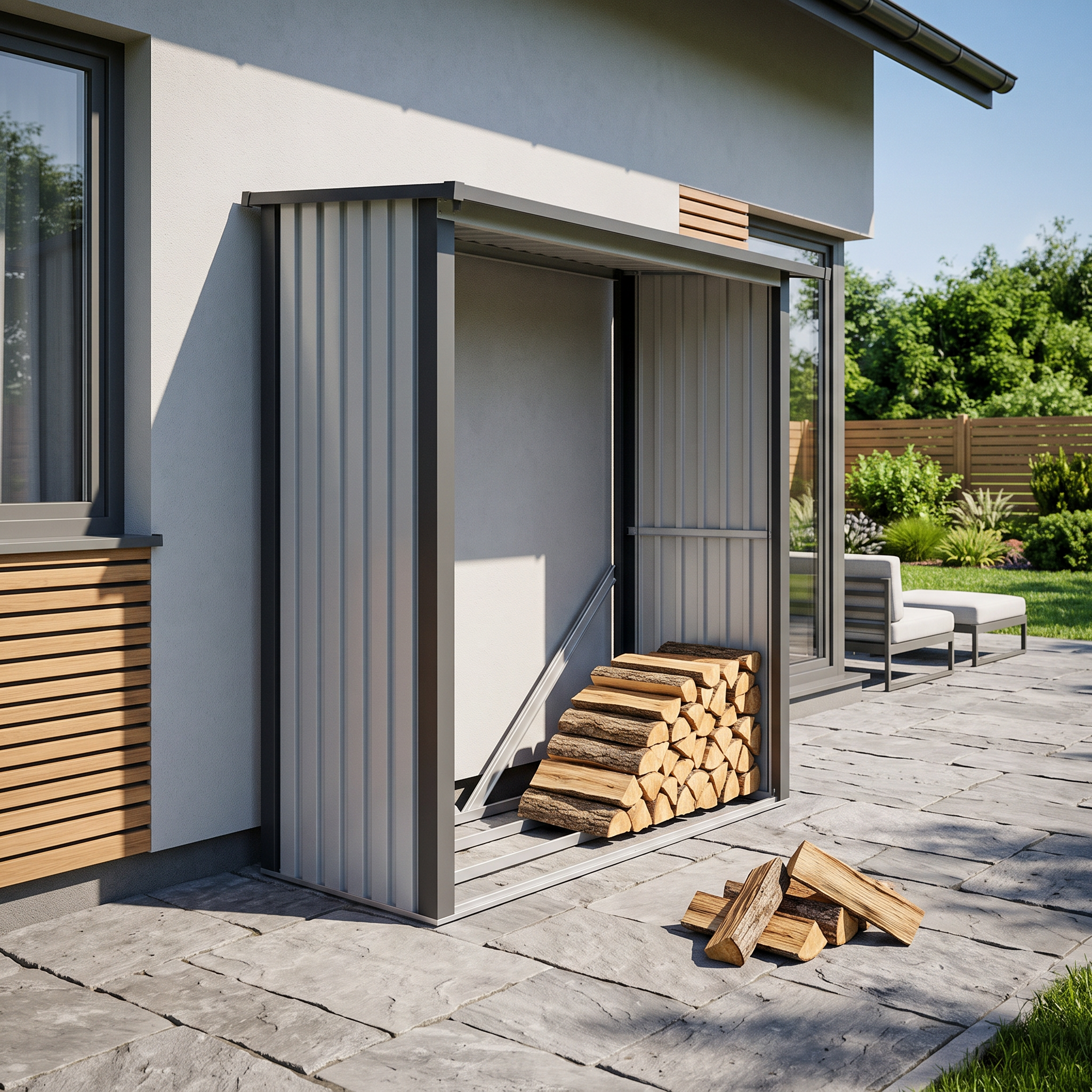 Stojak na drewno DENVER 182x89cm Light Grey - Hardmaister — aranżacja