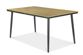 St&oacute;ł z blatem imitującym naturalne drewno, czarna podstawa - Zestaw mebli jadalnianych NOVA DINING 6+1 Dark Grey 