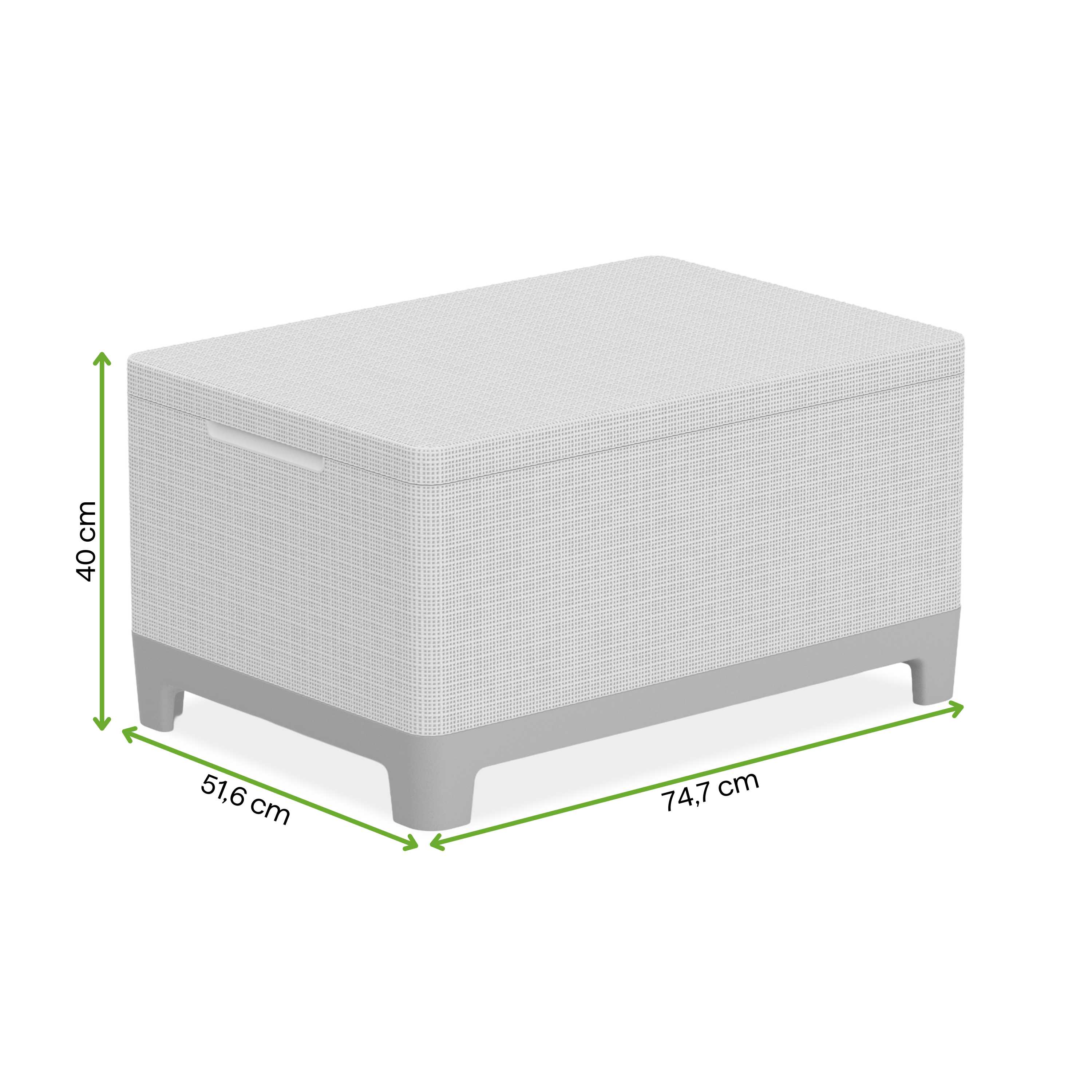 Grafika z wymiarami produktu stolik Scandi storage table Ash grey-Soft beige Keter