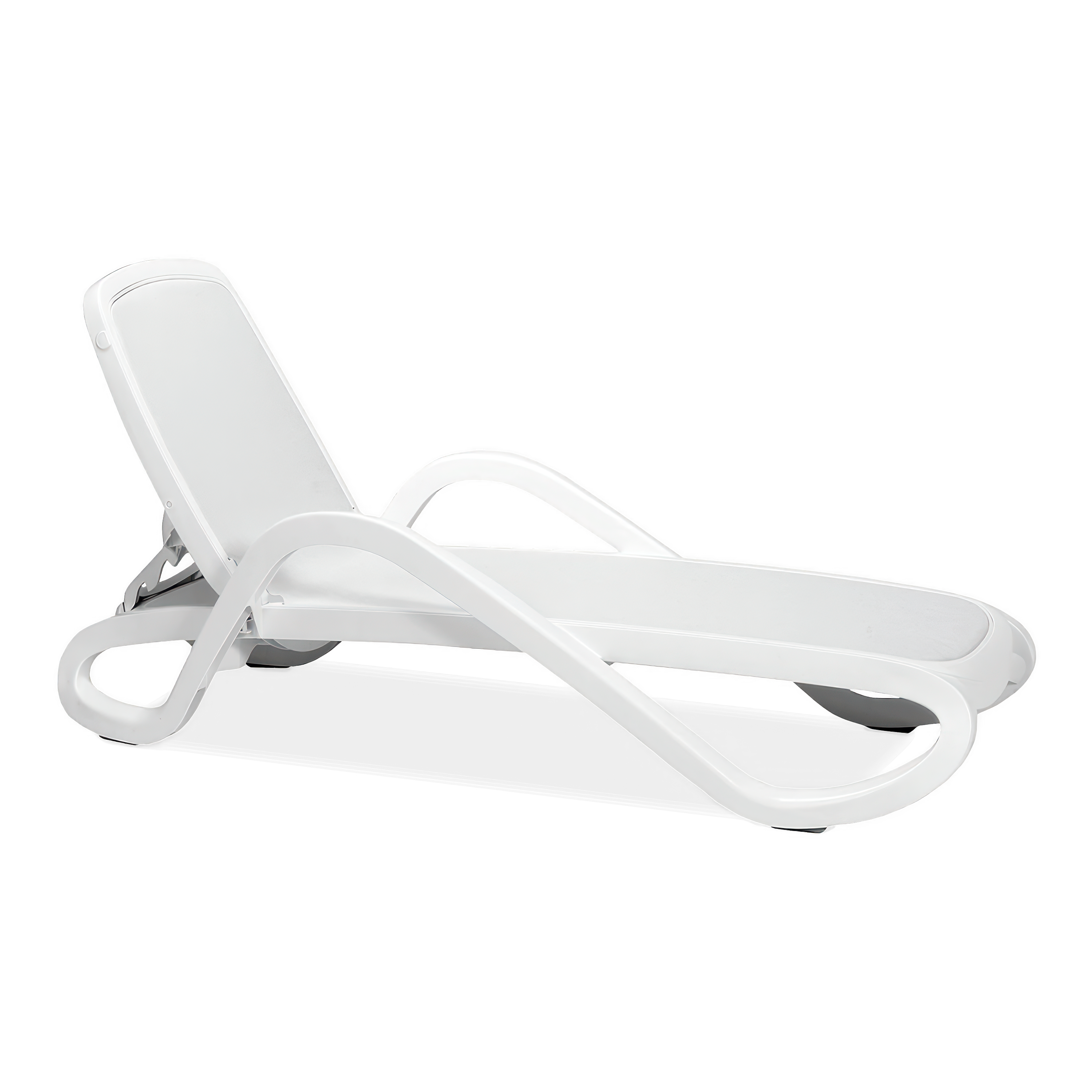 biały leżak z regulowanym oparciem