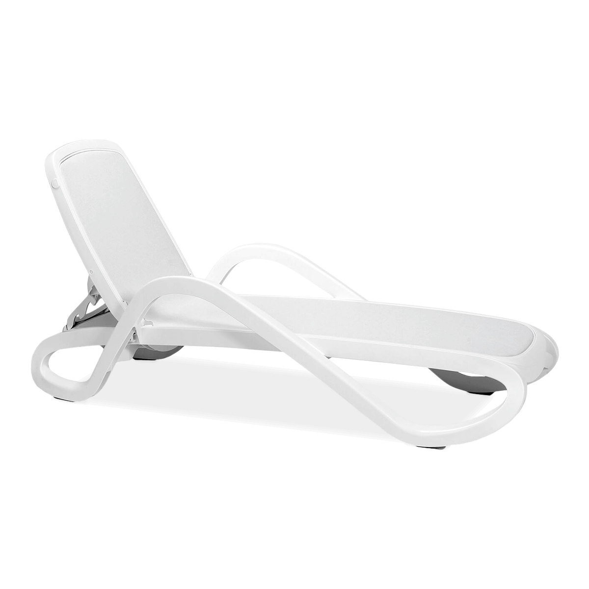 biały leżak z regulowanym oparciem