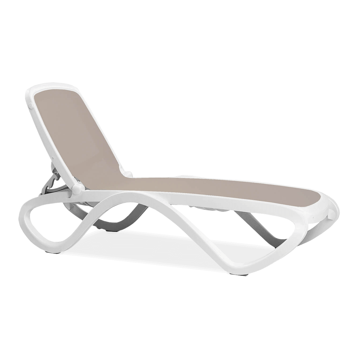 leżak biało brązowy z regulowanym oparciem 