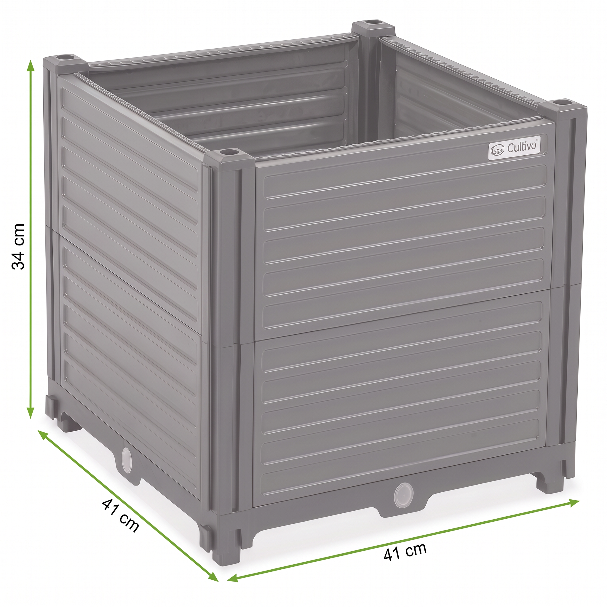 Szara skrzynia uprawowa Cultivo GROW BOX S, grafika z wymiarami produktu