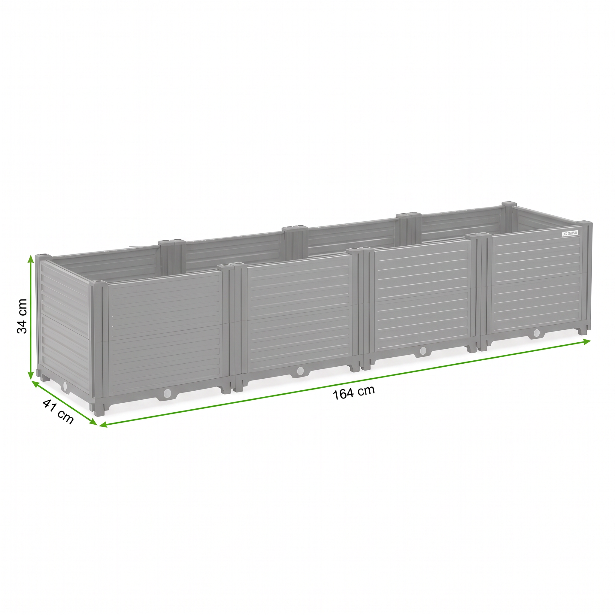 Szara skrzynia uprawowa Cultivo GROW BOX XL, grafika z wymiarami produktu