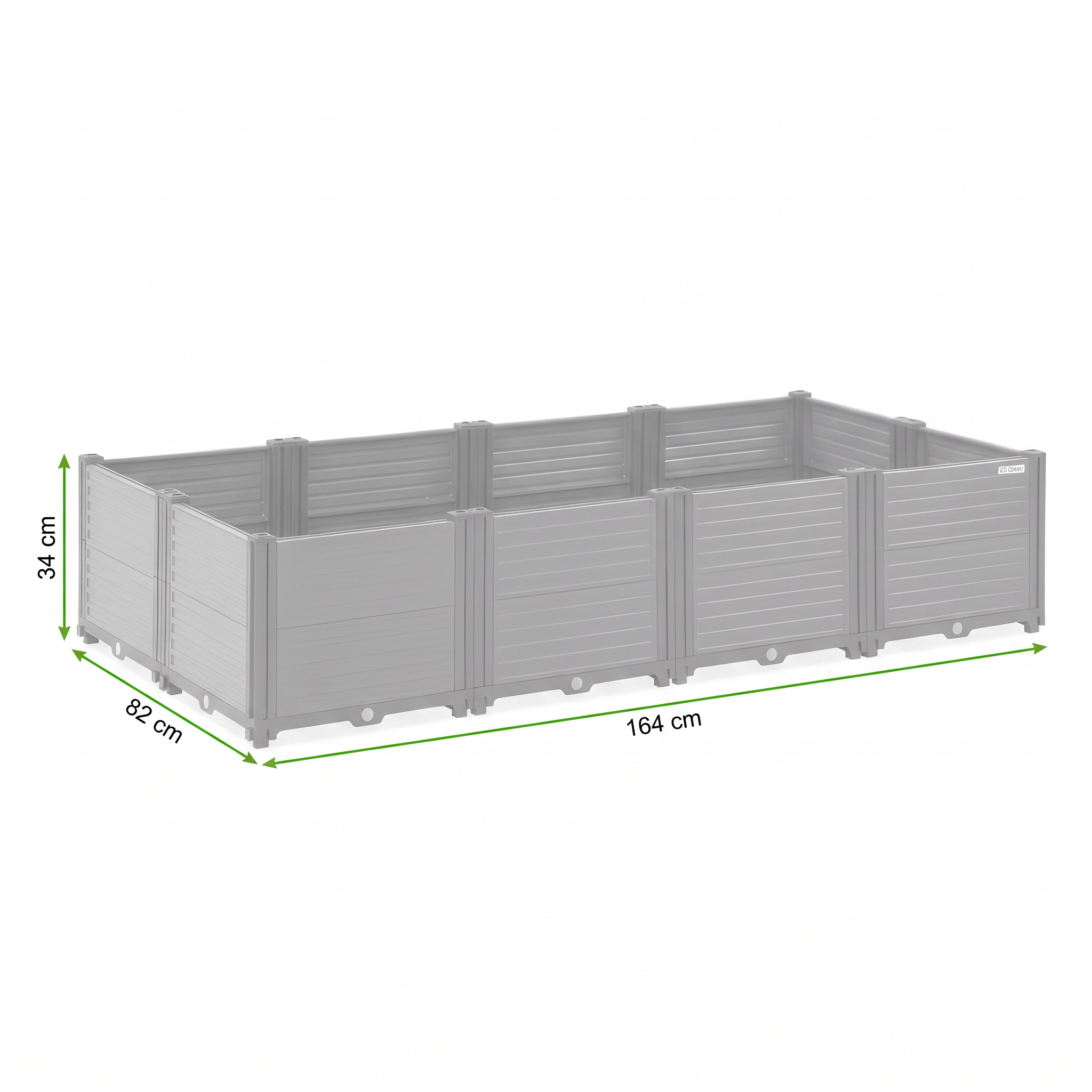 Szara skrzynia uprawowa TERRA CUBE L 164x82x34cm CULTIVO, grafika z wymiarami produktu