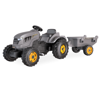 Szary traktor na pedały zabawka na ogród z przyczepką stronger xxl od marki smoby