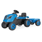 sześciokołowy niebiesko-czarny traktorek z przyczepką dla dzieci xl