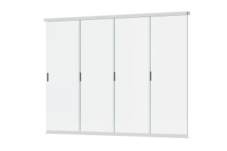Szklane drzwi przesuwne do pergoli białe ujęcie pod kątem system panelowy aluminiowa prowadnica