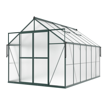 widok z lekkiego kąta na dużą szklarnię z czterema oknami wentylacyjnymi slide-in new 244x370