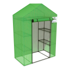 Widok na szklarnię ogrodową regał 4 półki 140x73 cm zielona Cultivo