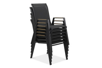 Sztaplowane krzesła z zestawu NOVA DINING 6+1 Dark Grey - Focus Garden