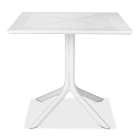 biały stolik ogrodowy na jednej nóżce