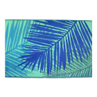 dywan na taras w kolorze niebieskim z liśćmi palm