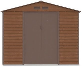  Widok na przednią ścianę i podw&oacute;jne drzwi domku narzędziowego MONTREAL 277x259cm Walnut