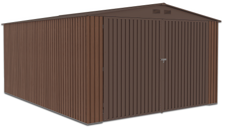 Zdjęcie lewego boku metalowego garażu Kingston 380x480cm Walnut