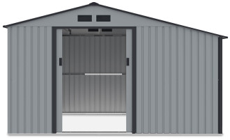Widok na boczną ścianę domku narzędziowego MADISON 342x191cm Light Grey