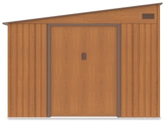 Prz&oacute;d szopy narzędziowej z podw&oacute;jnymi drzwiami JASPER_279x321_cm_Oak_Brown