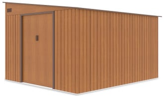 Widok na prawą stronę oraz prz&oacute;d domku ogrodowego JASPER 279x321cm Oak Brown