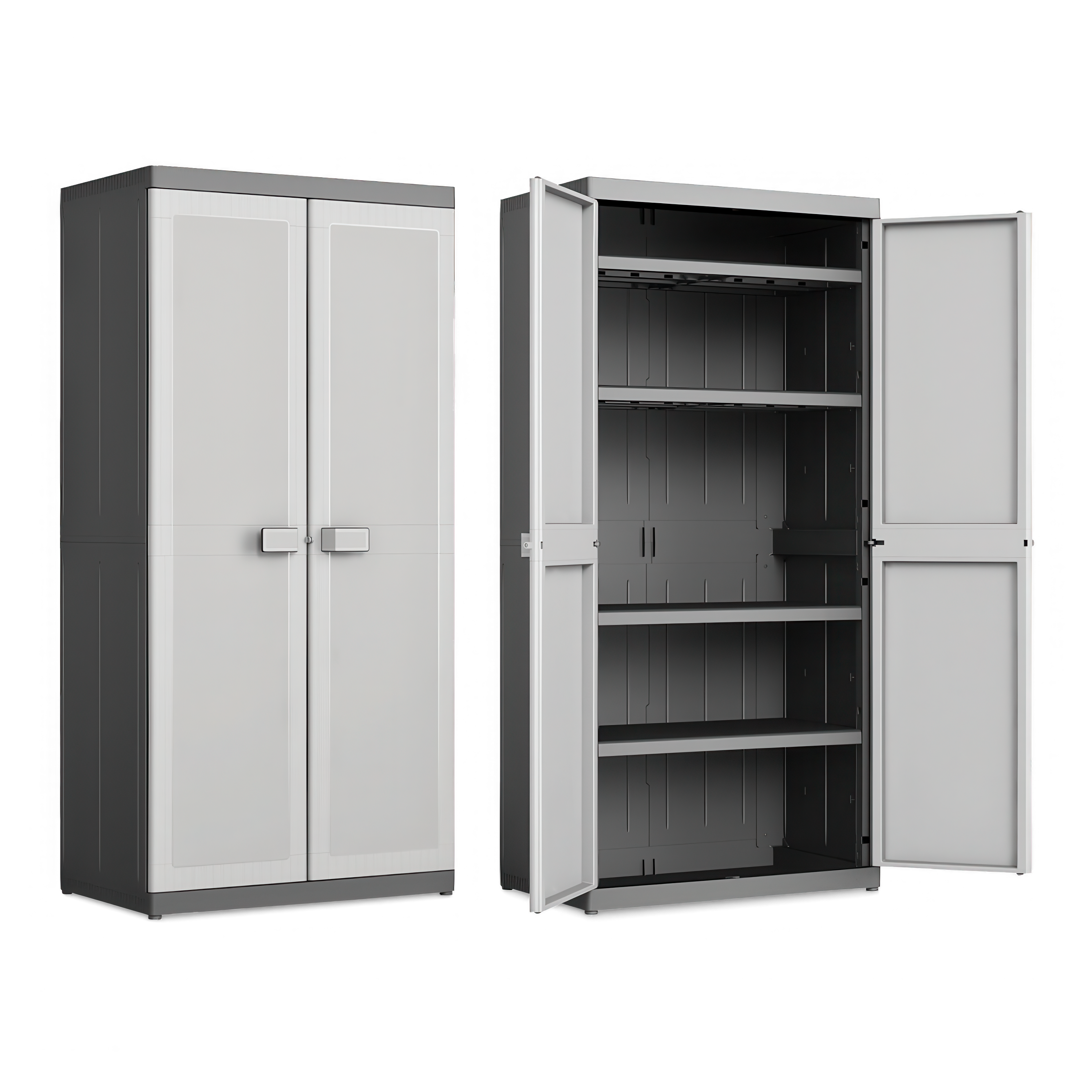 szafa wielofunkcyjna z białymi drzwiami i półkami 