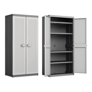 szafa wielofunkcyjna z białymi drzwiami i półkami