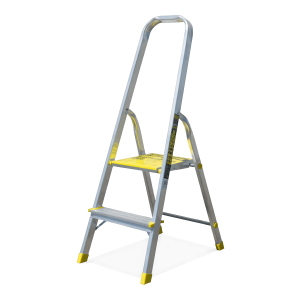dwustopniowa drabina aluminiowa z żółtymi elementami