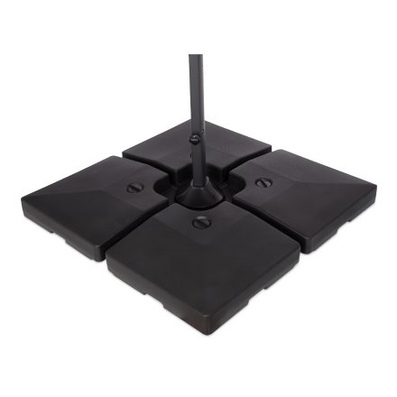 Zestaw czterech czarnych płyt obciążeniowych do parasoli z PCV do wypełnienia piaskiem lub wodą