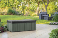 Wizualizacja zielonej skrzyni narzędziowej w ogrodzie na tarasie