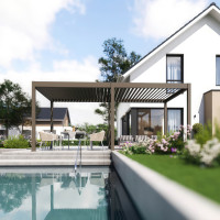 Bioklimatyczna pergola tarasowa ELEGANCE AUTOMATIC 3x6 z oświetleniem LED Taupe - Gutroof