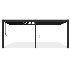 Widok z góry na przyścienną pergolę ELEGANCE WALL 3x6 zamontowaną do ściany budynku w aranżacji