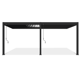 Widok z góry na przyścienną pergolę ELEGANCE WALL 3x6 zamontowaną do ściany budynku w aranżacji