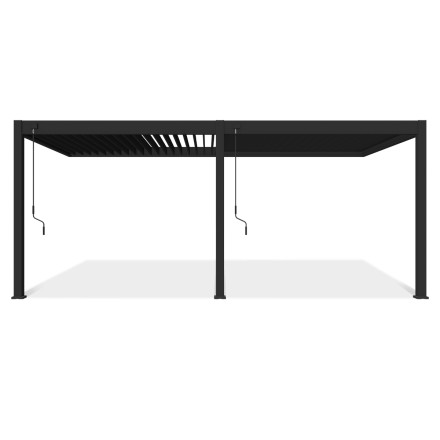 Widok z góry na przyścienną pergolę ELEGANCE WALL 3x6 zamontowaną do ściany budynku w aranżacji