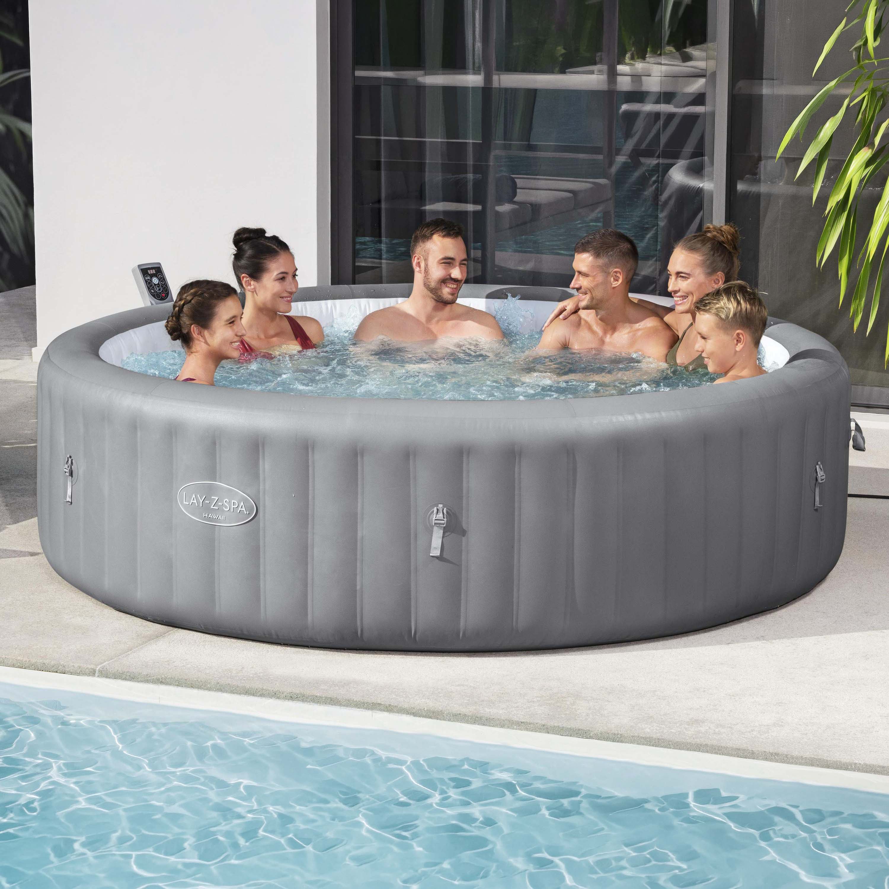 Wanna z hydromasażem LAY-Z-SPA® HAWAII SMART AIRJET™  dla 6-8  GREY ROUND - BESTWAY  6001J 